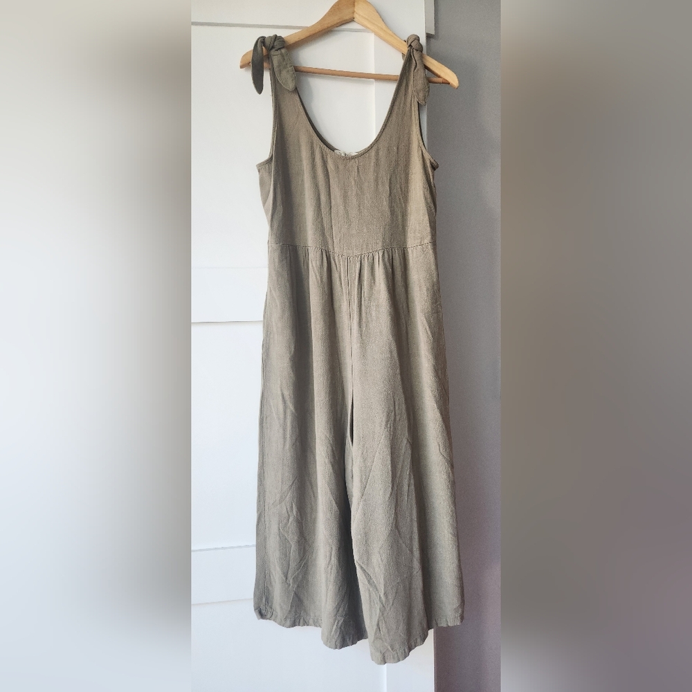 Rewind Sage Green Wide Leg Linen Blend Jumpsuit - Size Large